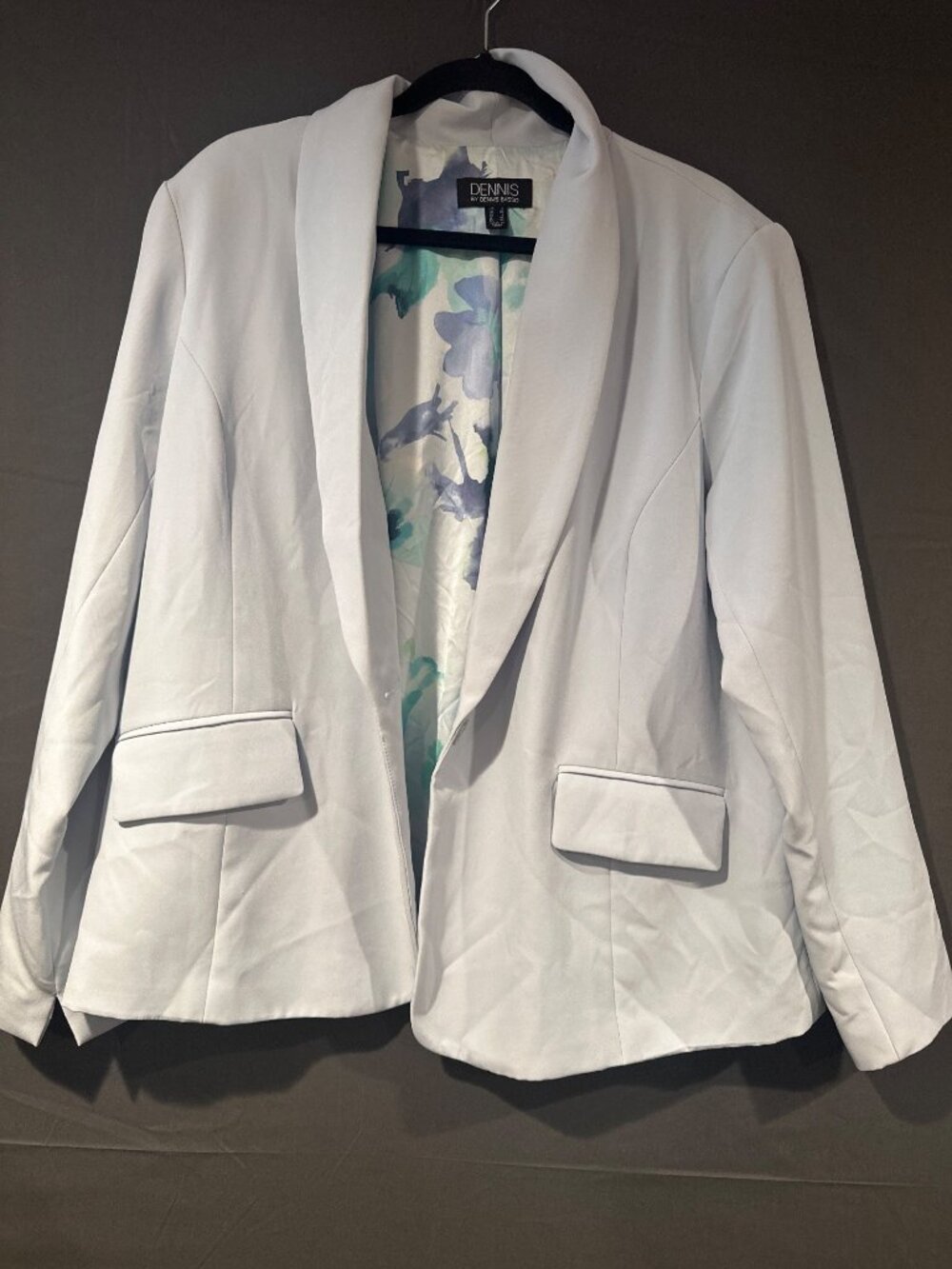 Dennis Basso Womens L Light Blue Blazer Coastal Preppy Old Money Floral Lined